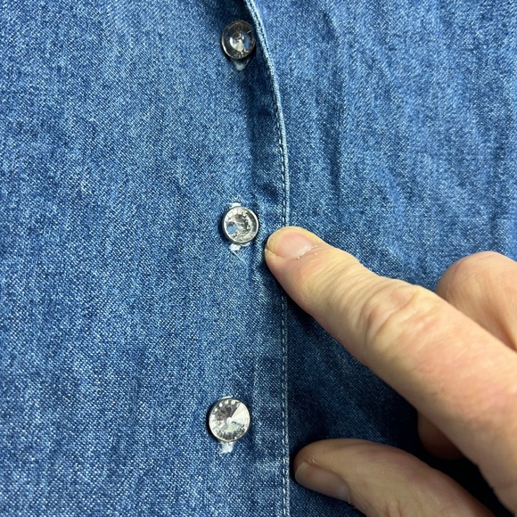 Robbie Bee Denim Jean Dress Size 14 Midi Shirt Dress Rhinestone Buttons Collared - Picture 5 of 13